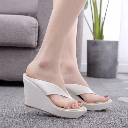 Platform Shoes Women Thick-soled Beach Shoes New Summer White Sandals Casual Fashion Women Slippers Solid Color Flip Flops