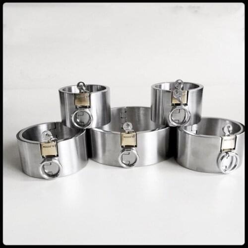 5cm High Stainless Steel Collar+Handcuffs+Ankle Slave BDSM Bondage Restraint Device Legcuffs Fetish Adult Sex Toys For Couples