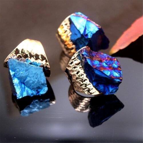 Wholesale 6pc/lot Natural stone ring gold plating multi adjustable opening irregular ring