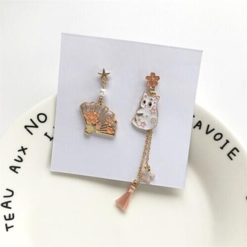 Asymmetry of fashion and lovely small five-pointed star fan earring stud earrings cherry earrings cat stud earrings