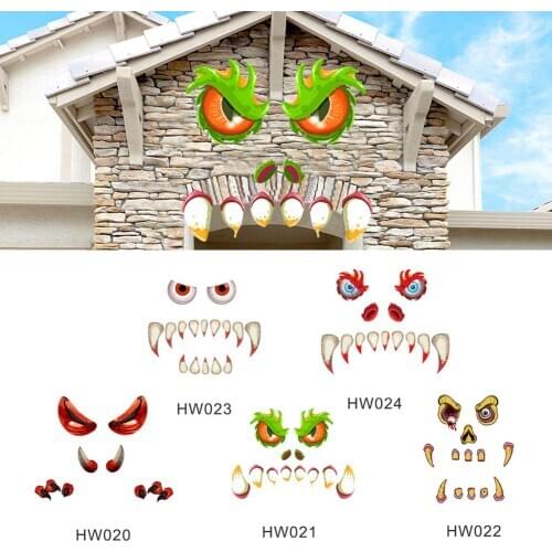 1 Set Sun Resistant Outdoor Halloween Funny Terror Faces Big Eyes DIY Wall Window Stickers Festival Decal