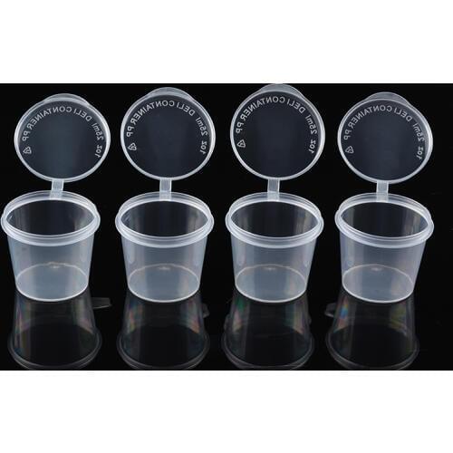 50pcs Clear Plastic Sauce Cups Disposable Plastic Sauce Boxes Cups With Sealing Cap Kitchen Vinegar Soy Sauce Container Gadget