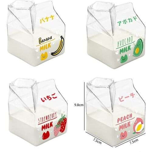 Glass Creamer Box Heat Resistant Cartoon Square Milk Box Glass Mug Milk Box Cup 380ml Water Cup Kawaii Mug Kawaii Bottle Holder
