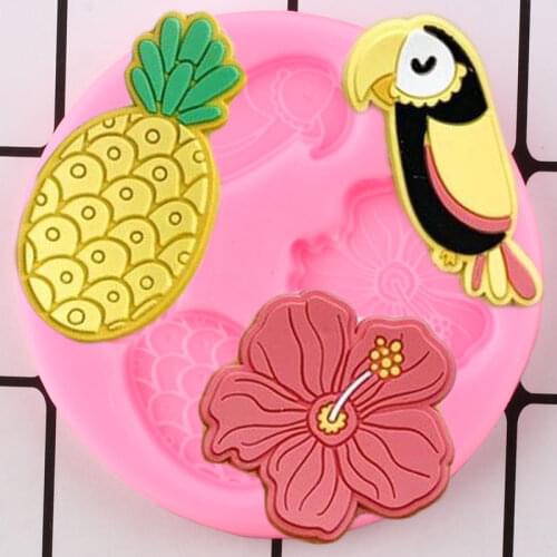 Tropical Theme Silicone Mold Hibiscus Toucan Pineapple Fondant Cake Decorating Tools Birds Cupcake Topper Candy Chocolate Moulds