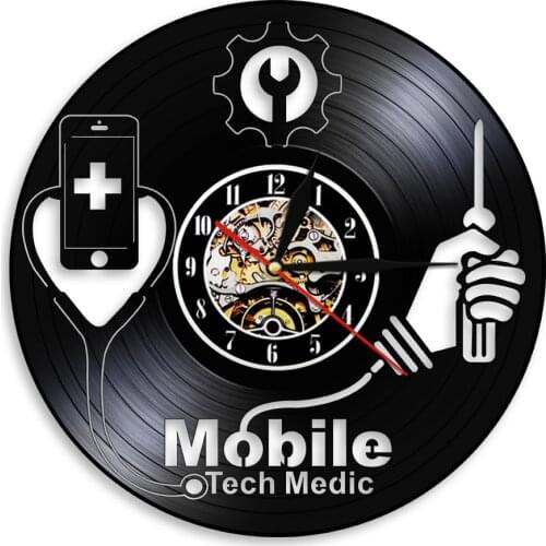 Mobile Repair Service Business Sign Vinyl LP Record Wall Clock Cellphone Tech Medic Workman Artwork Mobile Phone Technician Gift