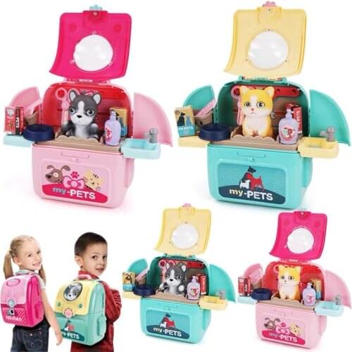 High Quality Plastic Simulation Pet Doll Backpack Space Box Pretend Play House Hands-On Educational Toys Birthday Gifts