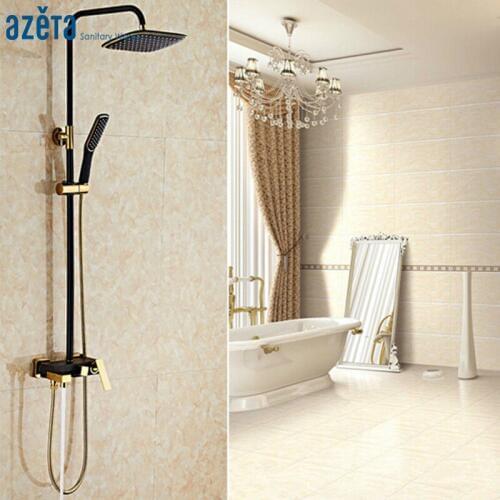 High Quality Bathroom Luxury Black+Gold Rainfall Shower Set Wall Mounted Single Handle Bathtub Faucet Set AT1901