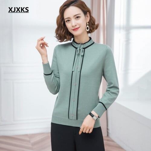 XJXKS 2021 autumn winter new loose pluus size women sweater high-quality wool knitted sweater women long-sleeved pullover