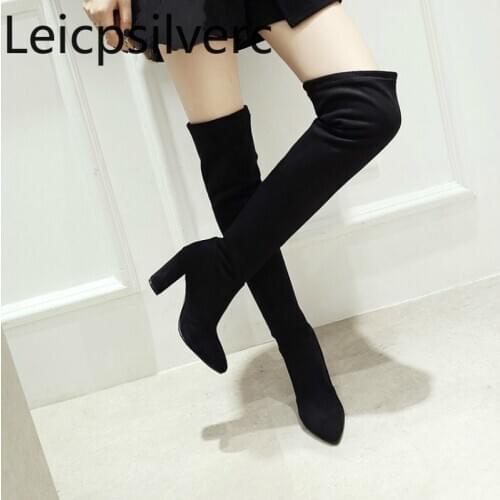 Over the knee boots Autumn And Winter The New fashion Pointed Thick heel High heel Womens shoes plus size 32-46 8.5cm high