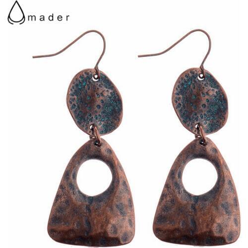 Amader Vintage National Style Bronze Green Woman Round Hole Long Earrings Top Alloy Summer Charm Lady Bohemian Party Earrings