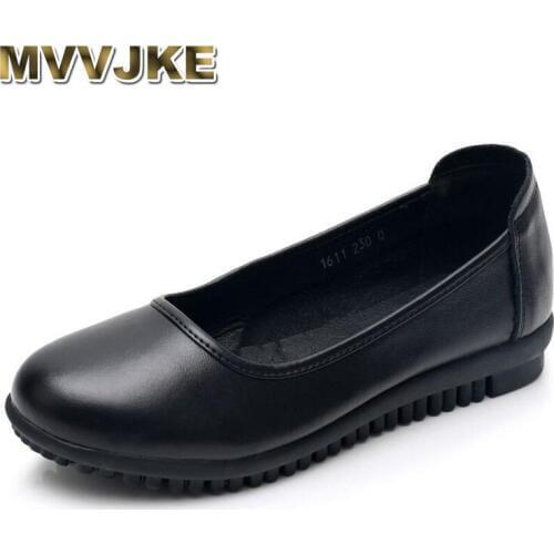 MVVJKE Fashion Shoes Woman 2019New Genuine Leather Women Shoes Flats Black Loafers Slip On Womens Flat Shoes