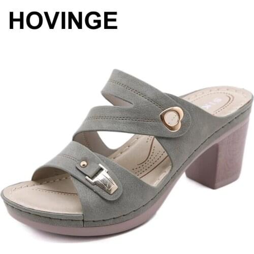 HOVINGEWomen 2021 New Sandals Open Toe High Block Heels Platform Slip-On Heart Simple All-Match Casual Summer Zapatos Mujer