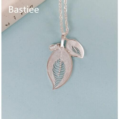 Bastiee Elegant 999 Sterling Silver Leaf Pendant For Women Charms Luxury Jewelry Hmong Handmade Pendants Necklace Free Shipping