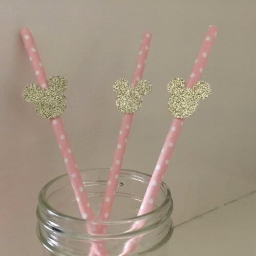Gold mouse - Light Pink Polka Dot Paper Straws - Pack of 20 - Pink and Gold Straws