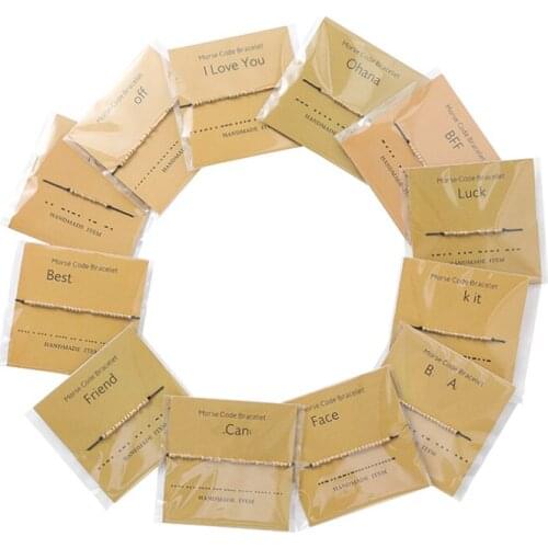 Morse Code Letter Couple Golden Bracelet Adjustable with Card for Friendship Family and Her & His Charm Bracelet