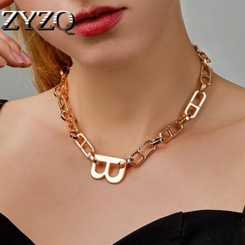 ZYZQ Trendy New Letter B Necklace and Bracelet Jewelry Set for Women Thick Chain Necklace Statement Jewelry Party Gift