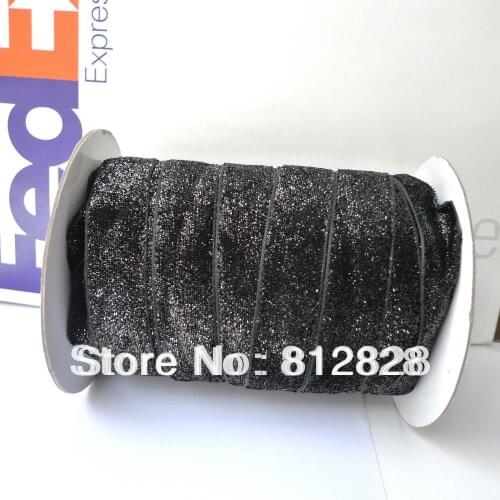 1'' 25mm #08 Black Glitter Metallic Velvet Ribbon