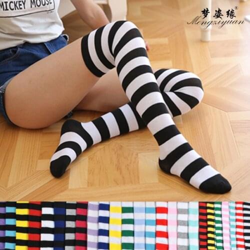 1 pair of new girls on the knees with long striped print thighs high striped pattern socks 22 colors sweet cute fashion socks
