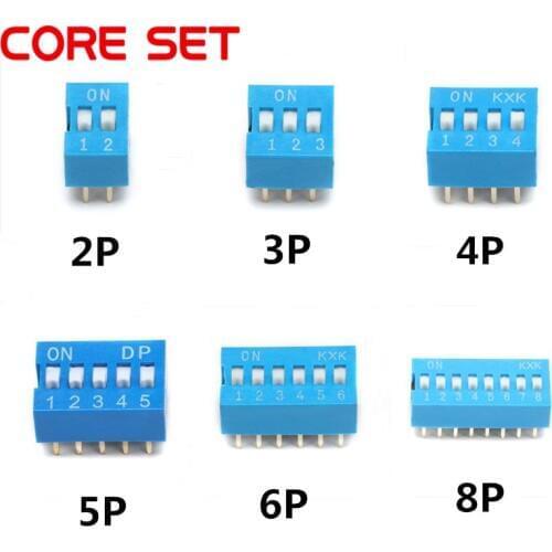 20PCS/Lot 2 Color DIP Switch 2/3/4/5/6/8 Pin 2.54mm Pitch Way Toggle Switch Red Blue Snap Switches Hot