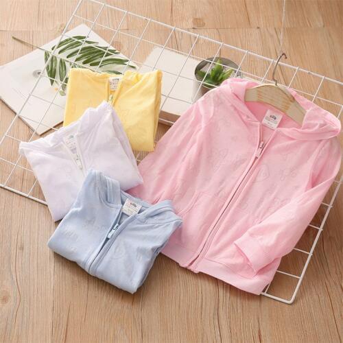 2021 Summer 2 3 4 6 8 10 Years Full Sleeve Beach Running Sunscreen Kids Baby Girl UV Hooded Jacket Air Conditioning Cardigan