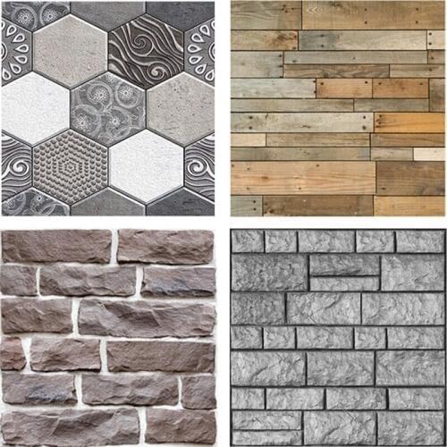 30*30 Protective 3D Wood Grain Brick Stickers Living Room Sofa Bathroom Background Decorative Wall Stickers PVC Self-adhesive