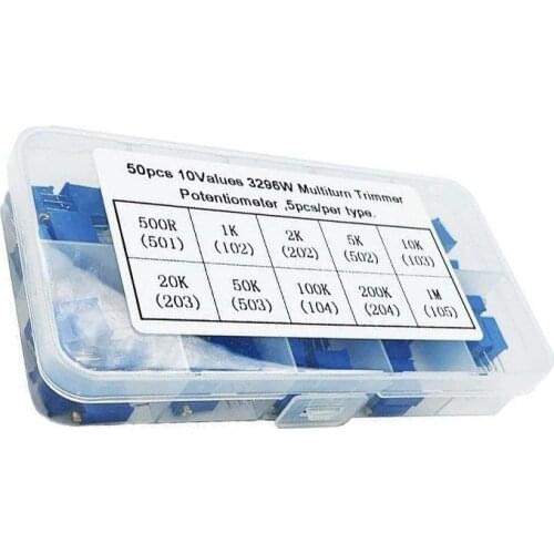 50pcs 3296W Multiturn Trimmer Potentiometer Kit High Precision 3296 Variable Resistor With Free Box electronic diy kit