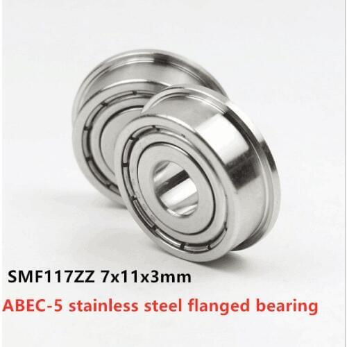 50pcs ABEC-5 stainless steel flanged bearing SMF117ZZ 7x11x3 miniature flange deep groove ball bearings SMF117 -2Z 7*11*3 mm