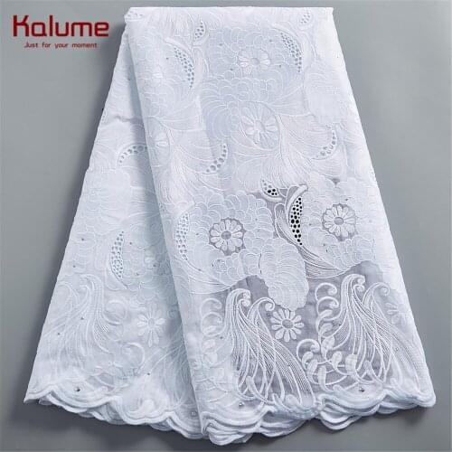 Kalume African Lace Fabric 2021 High Quality Swiss Voile White Blue Sewing Materials Embroidery Nigerian Fabric For Dress F2423