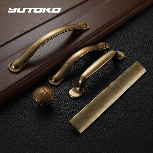 YUTOKO Antique Handle 128mm Bookcase Drawer Yellow Brass Cabinet Handles Furniture Singel Hole Knobs Cupboard Pulls Hardware