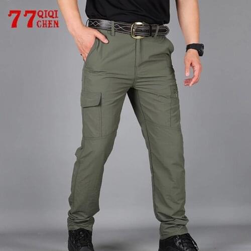 Casual Cargo Pants Men Summer Thin Pockets Outdoor Quick Dry Breathable Waterproof Military Tactical Loose Trousers Male