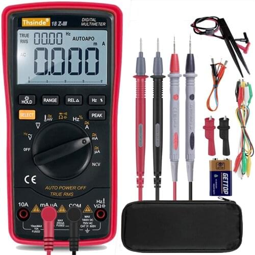 Auto-Range Digital Multimeter 20000 Counts 4 1/2 DC AC Resistance Capacitance Peak Hold True RMS NCV Diode Tester (Red)