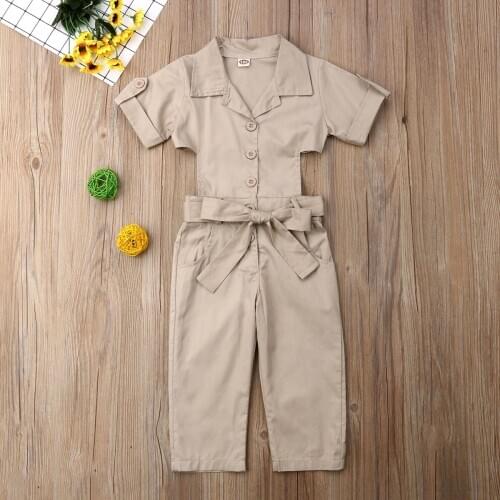 Kids Baby Girl Clothes Short Sleeve Belt Bowknot Romper Jumpsuit Trousers Outfit