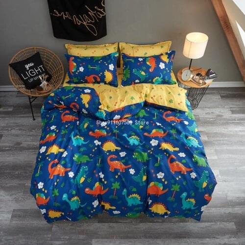 Cartoon Dinosaur Home Textile Twin Full Queen King Bedding Set Pink Cyan Duvet Cover Pillow Case Sheet Girls Kid Teen Bed Linens