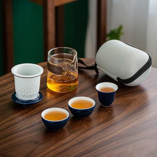 Travel tea set portable package a pot three cups anti-scalding glass quick cup Japanese ceramic simple kung fu tea set