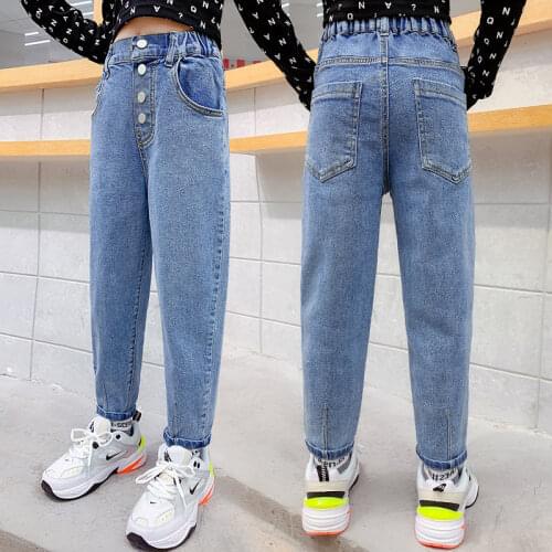 Girls Jeans Four Button Kids Jeans For Girls High Waisted Jeans Children Casual Style Pants Childrens Clothing Spring Autumn