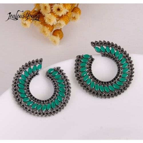 Elegant Marquise Green Big Stud Earrings With Black Gun Circle Earrings for Women Party Bridal Earings Fashion Jewelry AE538