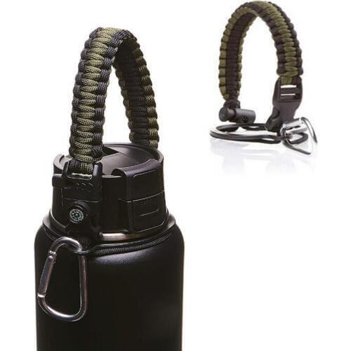 Paracord Handle Hydro Flask Paracord Survival Strap w/ Safety Ring Carabiner Compass for Wide Mouth Water Bottles 12oz to 64oz