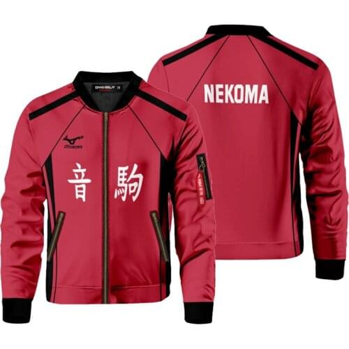 Haikyuu!! Nekoma High School Spring and Autumn Flight Jacket Streetwear Hip Hop Bomber Coat Anime Cosplay Clothing Plus Size