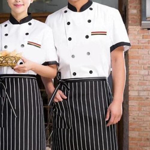 Unisex Short Sleeves Chef Jacket Coat Stand Collar Couple Kitchen Hotel Cook Work Top Apron For Kitchen Baking Accessories