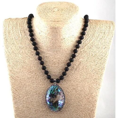 Fashion Bohemian Tribal Jewelry Natural Stone Knotted Handmake Paved Sea Shells Drop Pendant Necklaces For Women Ethnic Neck