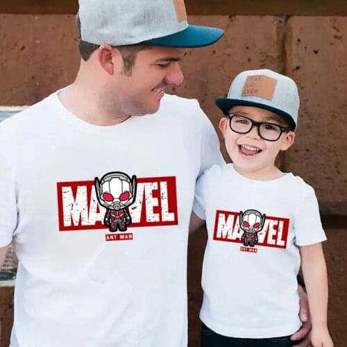 Mens Son Daughter T-shirts Tops Kawaii Marvel Hero Tshirts Casual White Harajuku O Neck Soft Anime Tee T Shirts Family Matching
