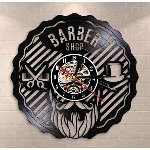 Mustache Gentleman Hairdresser Barber Shop Sign Wall Decorative Clock Toolkit Vintage Vinyl Record Wall Clock Hairdresser Gifts