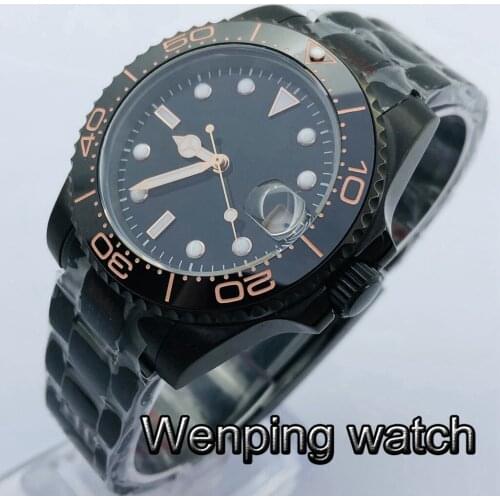Bliger 40mm Mens Top Luxury Mechanical Watch Black PVD Case Sapphire Glass Ceramic Bezel Luminous NH35 Movement Automatic Watch