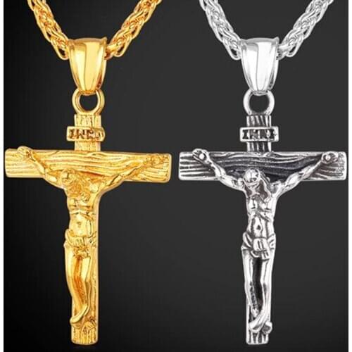 Stainless Steel Mens Retro Cross Alloy Necklace Fashion Gothic Crucifix Golden Jewelry Pendant Long Chain Fashion Accessories