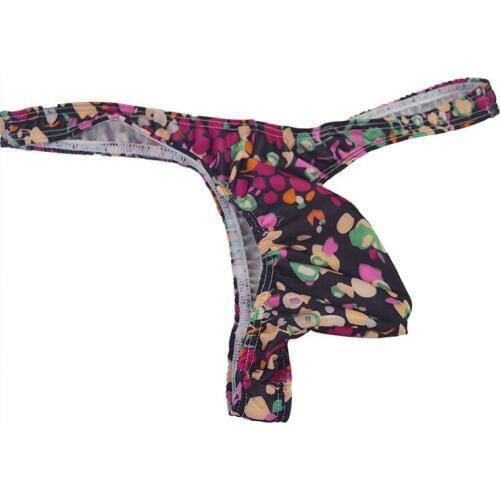 Low rise mens sexy underwear floral print thong and s string panties penis pouch