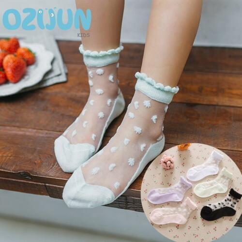 New Arrivals 2021 Summer Baby Girls Star And Moon Pattern Ultra-thin Crystal Sheer Socks Children Socks 2-8 Years 5 Pairs A Lot