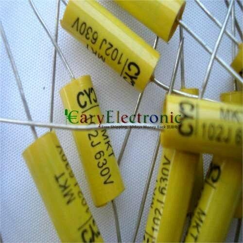 Wholesale 200pcs long leads yellow Axial Polyester Film Capacitors electronics 0.001uF 630V for tube amps audio free shipping