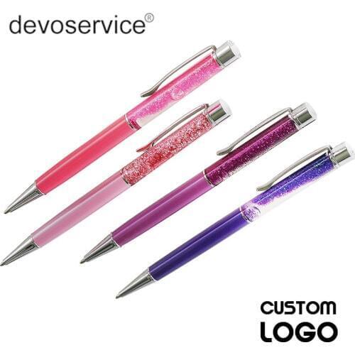 Custom Logo Ball Pens Quicksand Personality Metal Ballpoint High Grade Birthday Valentines Day Engraved Gift Kid Teachers Gift