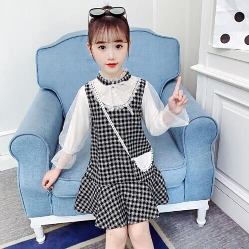 Girls Dresses Autumn Baby Girl Newborn Clothes Long Sleeve Plaid Bow Elegant Evening Princess Dress Casual Kids
