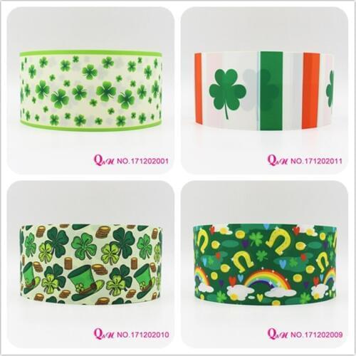 Q&N ribbon 16mm 22mm 25mm 38mm 50mm 75mm Saint Patricks Day printed grosgrain ribbon webbing 50yards/roll for hair tie